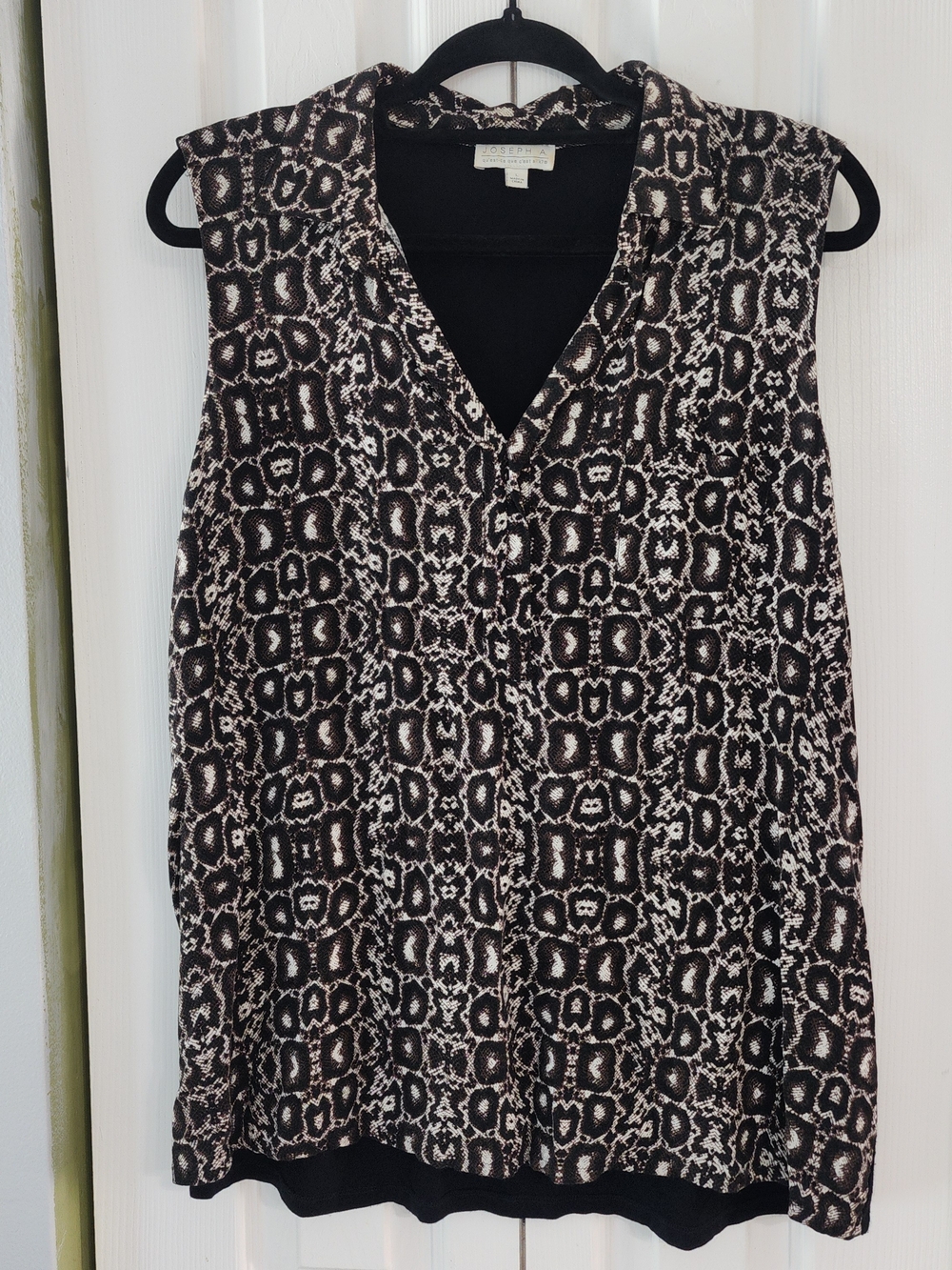 Joseph Black and Cream Patterned Sleeveless Top Work Wear Business Casual Size L